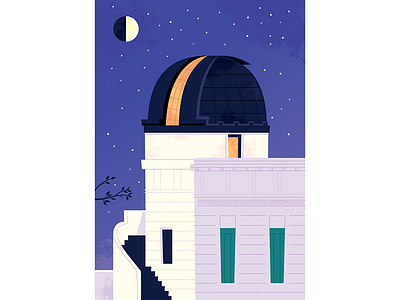 Griffith Observatory architecture architecture illustration astronomy california griffith observatory illustration los angeles night retro travel travel poster