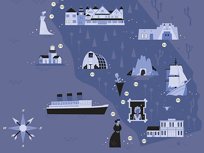 Ghosts of California california ghosts haunted icon design icons illustrated maps illustration map map design map icons travel