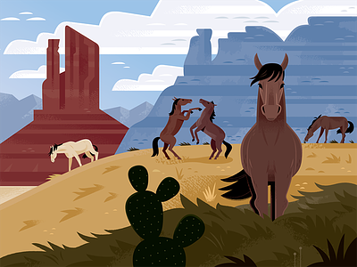 Wild Horses animals cowboys horse illustration mustangs nature science travel travel illustration utah wild west wildlife