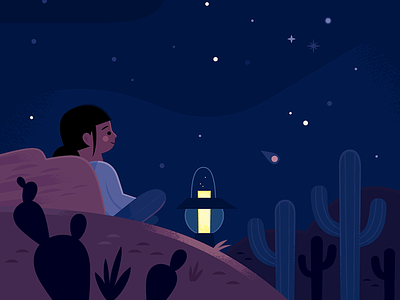Starry night cactus character design children childrens books desert illustration kids lit
