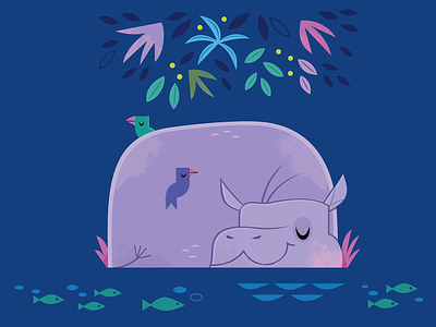 Sleepy Hippo animals character design hippopotamus illustration jungle kids lit mascot nature vector wildlife