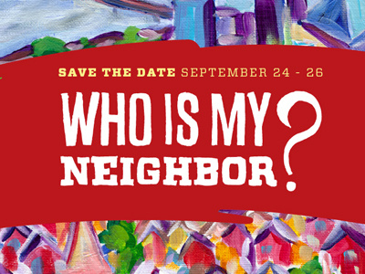 Neighbor? handrawn painting red type