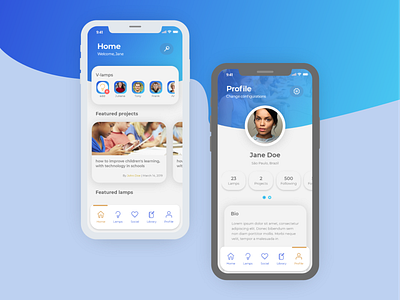 Lamp adobe xd app blue card clean color concept design app gradient icon illustrator interface ios mock up profile ui ux