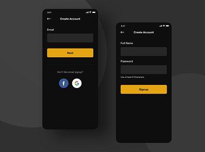 Signup Page Design challenge dailyui dark design mobile ui ux