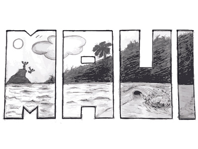 Maui Scene Sketch design pencil sketch typography vector