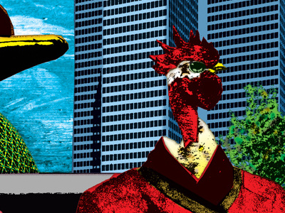 Crazy, crazy, crazy people birds chicken city cityscape crazy ostrisch pop pop-surrealism