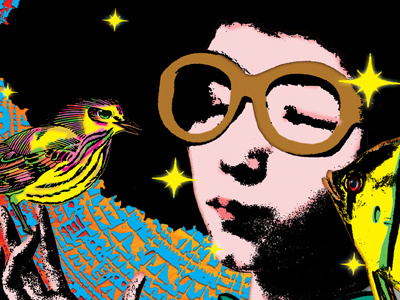 15 years later bird fish glasses love orange peace pop pop-surrealism woman