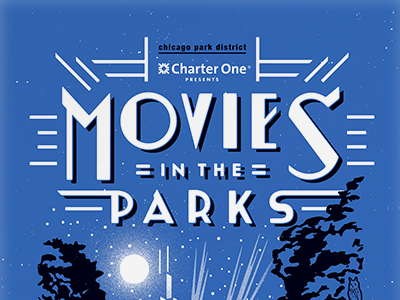 Night Out in the Parks 2013 Posters chicago lettering logo moon movie night night out in the parks park retro skyline