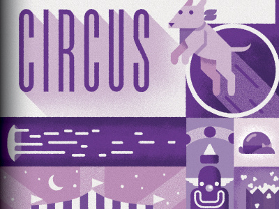 Circus in the Parks Concept Art bowler chicago circus clown dog flat geometric night park pie purple texture