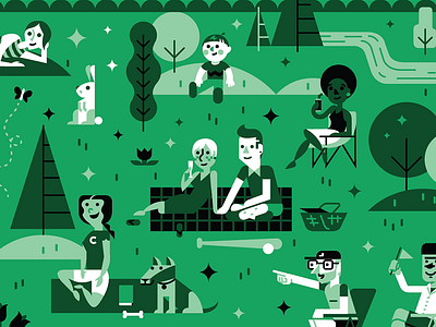 2014 NOITP Magazine Cover chicago flat green illustration logo night night out in the parks park picnic seal star tree
