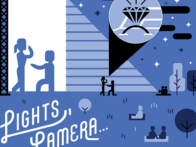 Lights, Camera... Will You Marry Me? Feature blue chicago flat geometric lettering marriage movie night out in the parks print proposal