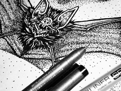 WIP bat black and white copic copic exhaustion illustration ink pen stippling wip