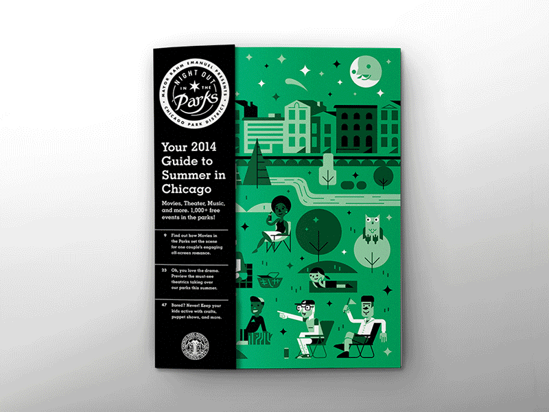 2014 NOITP Magazine chicago flat geometric illustration lettering magazine night out in the parks owl park print publication