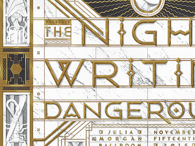 The Night of Writing Dangerously 2015 animal art deco bas relief brass deco lettering lithograph marble nanowrimo noir tnowd type