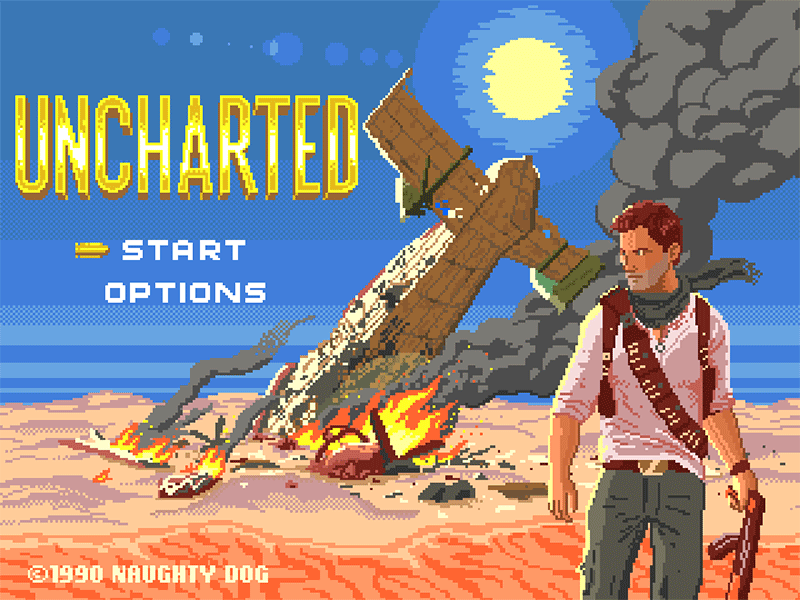 Uncharted ©1990 desert digitaslbi illustration lettering nathan drake pixel pixel art playstation retro sony uncharted video game