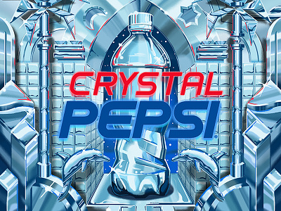 Crystal Pepsi 90s andy gregg chrome crystal pepsi design dolphin illustration palm tree pepsi poster postmodern studio super