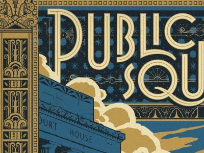 Public Square Park Poster anderson court deco design fountain house illustration lettering metro park retro typography
