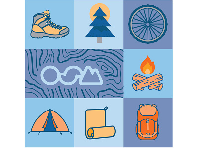 Outdoor Sports Marketing Wall Wrap Mural boot campfire camping hiking icon illustration mural outdoor sports marketing topo topography wall graphic