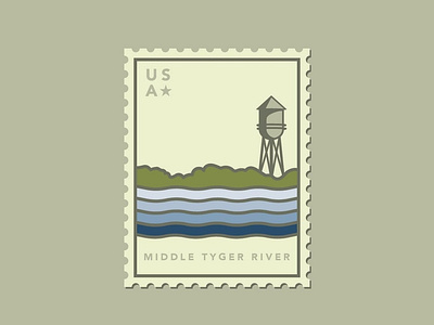 Middle Tyger River Stamp postage postal river sc south carolina stamp stream upstate sc usa water water tower watertower