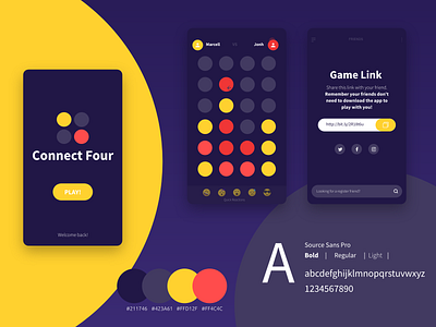 Connect Four | Player's Interaction connect design app game design purple ui design yellow