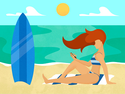 Summer Beach Vibes beach bikini blue digital art digital illustration digital painting girl girl character green illustration ocean procreate red sand surf water woman yellow