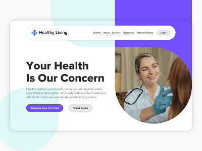 Healthy Living Redesign Hero design doctor doctors graphic design health health care hospital medical medicine minimal purple teal ui ux web web design website