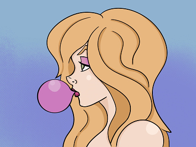 Bubblegum Vibes blonde bubble bubblegum cartoon comic female girl illustration pink portrait procreate profile woman