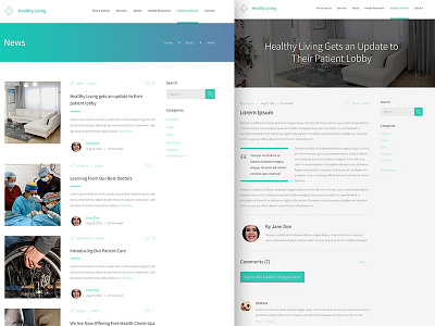 Healthy Living News Pages blog design doctors health healthcare hospital news page ui ux web website