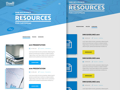 SMB Insurance Resources Pages angle blue branding insurance material mockup resources ui ux web design