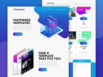 ViaThemes Store Page Mockup Version 2 agency design iso isometric landing page mockups store themes ui ux webdesign website