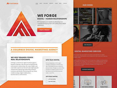 ViaForge Home Page Design agency branding design elements material orange ui ux viaforge web website