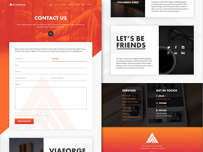 ViaForge Contact Page Design agency branding design elements material orange ui ux viaforge web website