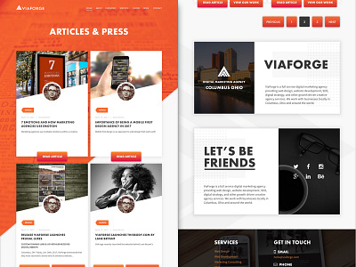 Viaforge News Page Design agency branding design elements material orange ui ux viaforge web website