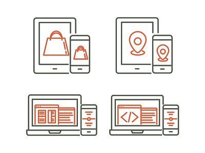 ViaForge Mobile App Dev Icons agency icon line minimal orange services set web webdesign