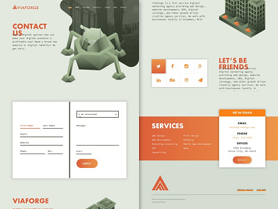 V3 - ViaForge Contact Page Design agency branding design elements green material orange ui ux viaforge web website