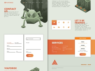 V3 - ViaForge Contact Page Design agency branding design elements green material orange ui ux viaforge web website
