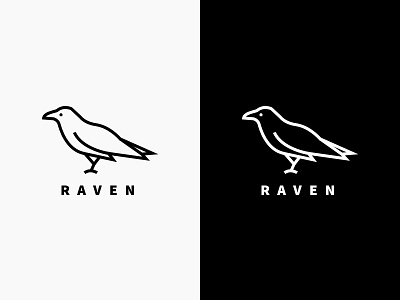 Raven Logo Concepts bird black branding gray icon illustration line logo marketing minimal raven white