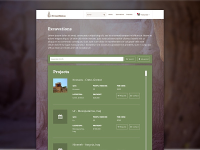 TrowelNation - Excavation Page Design application archeology dig green nation projects search trowel web webapp webdesign