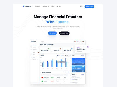 funans - Financial Website Header app blue dashboard design exploration financial header interface landing page logo management money ui uiux user interface ux web