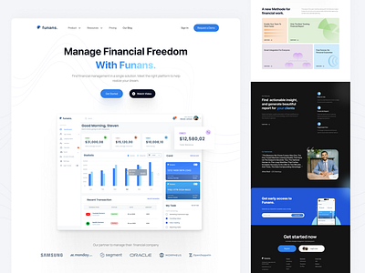 Funans - Financial Website Landing Page blue branding dashboard design exploration financial illustration interface investing landing page report ui ux