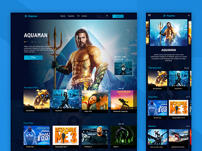 Raymov - Website streaming movie. app apps aquaman branding cinema dashboard dashboard ui design exploration film header interface landing page marketing agency movies streaming ui ux web website