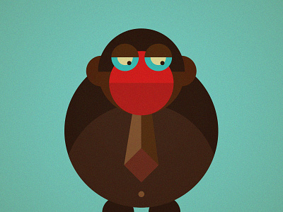 Monkey cartoon eyes flat ilustration monkey tie