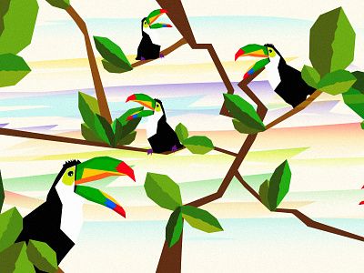 Tucan bech bird cool fun green illustration jungle sky summer tree tucan
