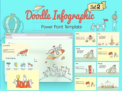 PowerPoint Doodle Infographic Set 2 bank delivery equipment feather flight gift idea illustration imagination money pencil school startup stationery study teamwork vector vertical work worker