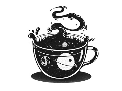 coffeestars 2d coffee coffee cup cosmos design illustration illustrator planets retro space stars tattoo texture