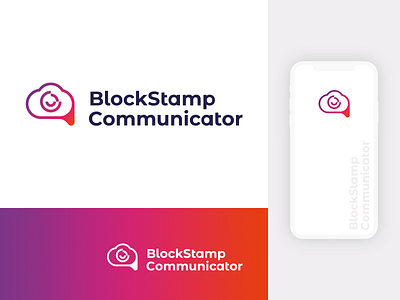 BlockStamp Communicator Logo app branding cryptocurrency design flat gradient icon logo logotype typography ui vector web