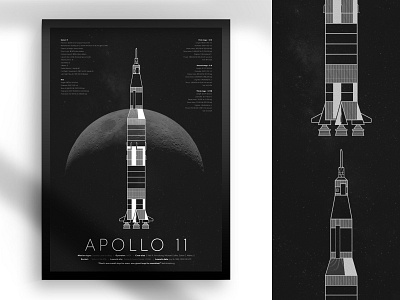 Apollo 11 Poster 2d adobe cosmos design illustration illustrator mockup moon nasa poster retro rocket space texture typography vector