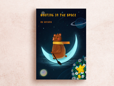 boating in the space bear boating design flower illustration moon space star