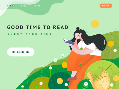 READING book cat concept cute design girl green illustration reading spring