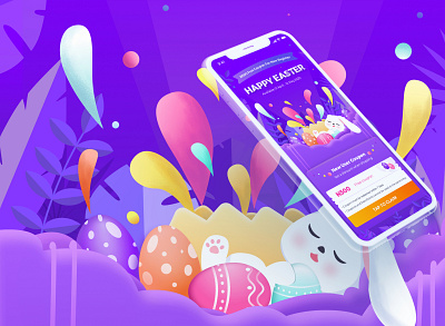 HAPPY EASTER app design easter easter bunny easter egg illustration plant purple ui vector